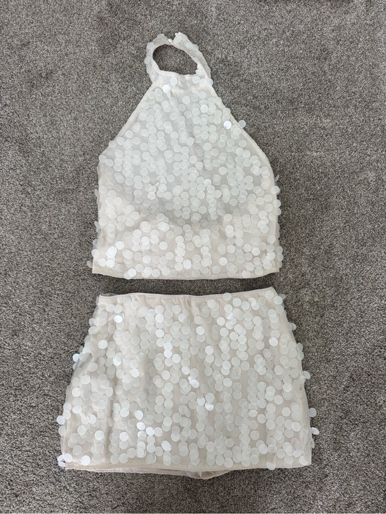 SHEIN Other - SHEIN White Sequin Halter Crop Top & Skirt Set